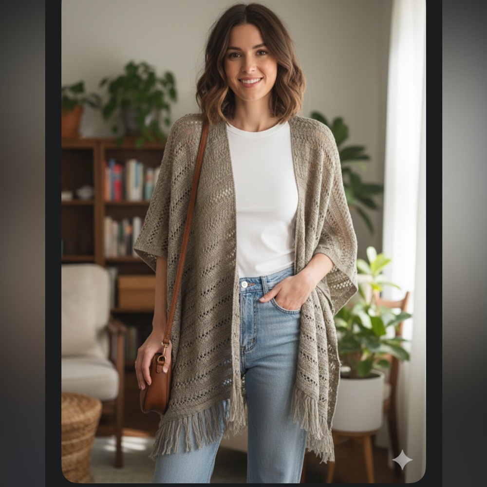 Brittany Black Beige Knit poncho